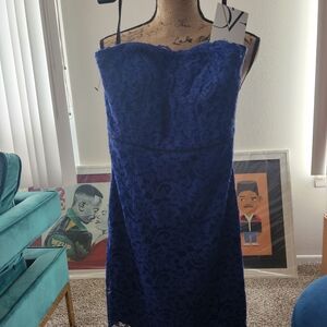 Diane Von Furstenberg Strapless Royal Blue Lace Dress